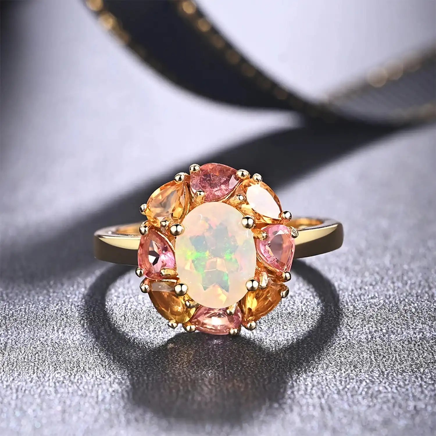 Colorful Opal & Tourmaline Gemstone Sterling Silver Ring